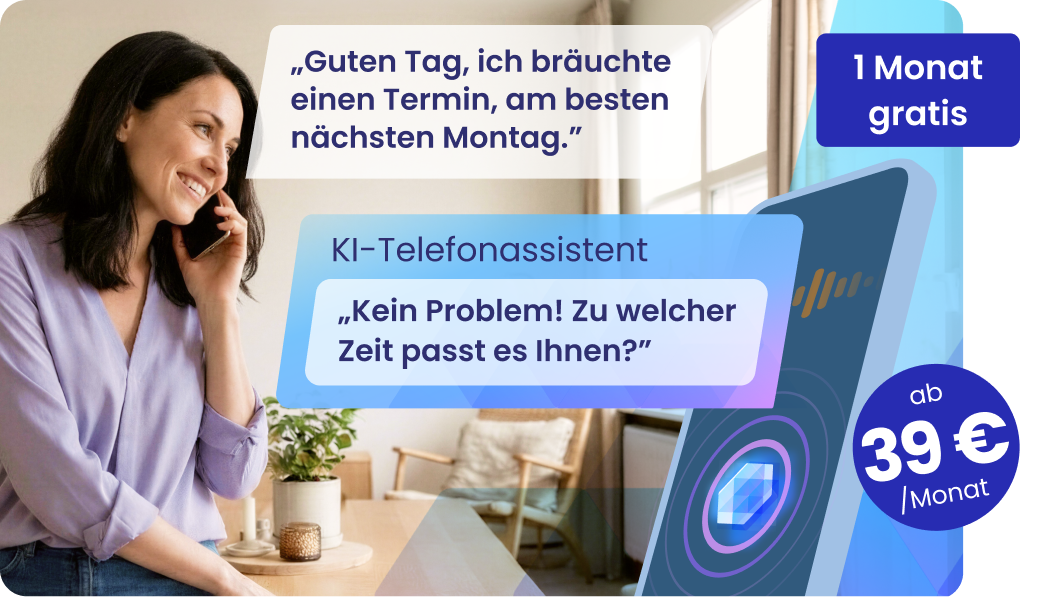 Frau telefoniert mit dem STRATO KI-Telefonassistenten