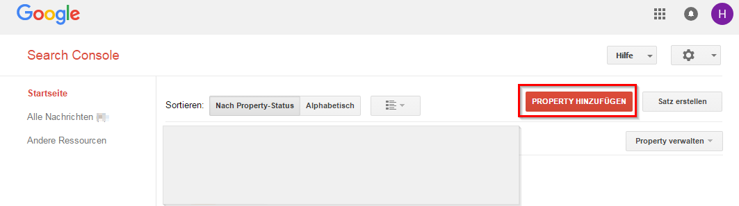 Anmeldung Search Console