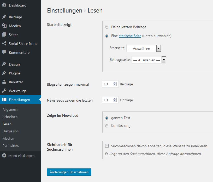 Eine Startseite bei WordPress bestimmen