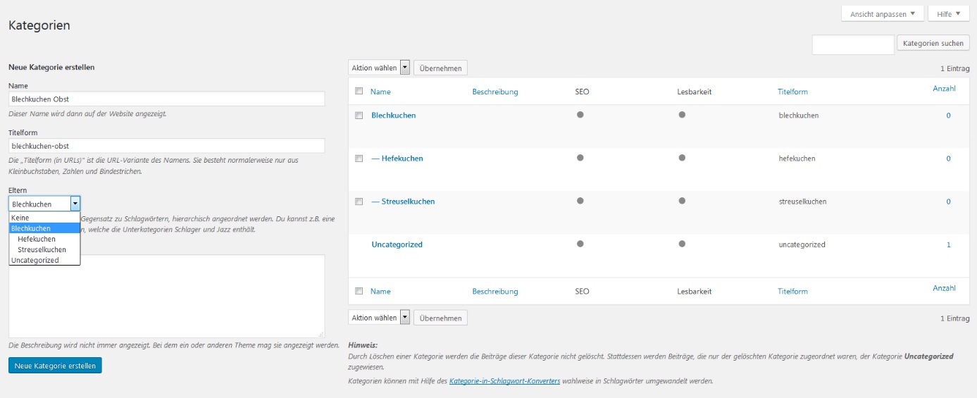 WordPress-Tags: Die Bearbeitung von Kategorien