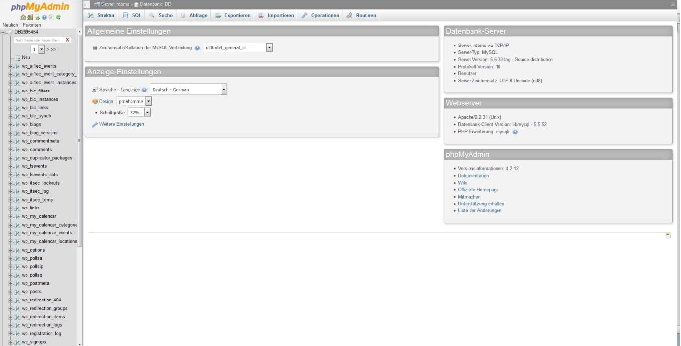 benutzeroberfläche phpMyAdmin