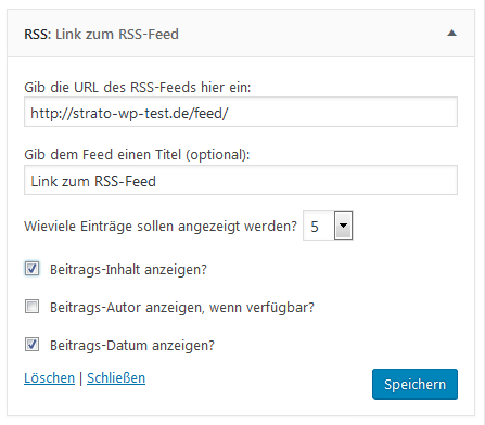 Im WordPress-Widget „RSS-Feed“ Einstellungen vornehmen