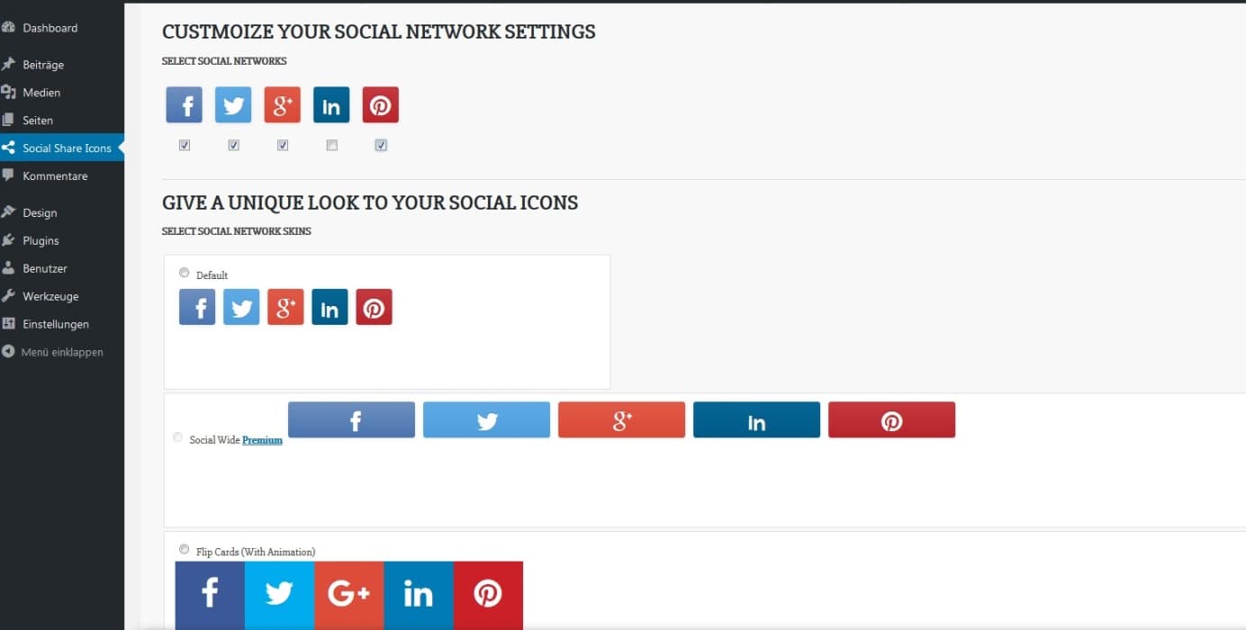 Einstellungen für Social Media in WordPress (Beispiel: Social Share Icons)