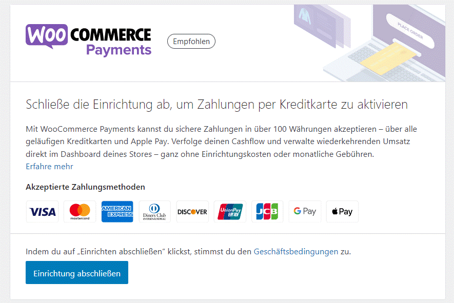 WooCommerce Payments: Einrichtungsassistent