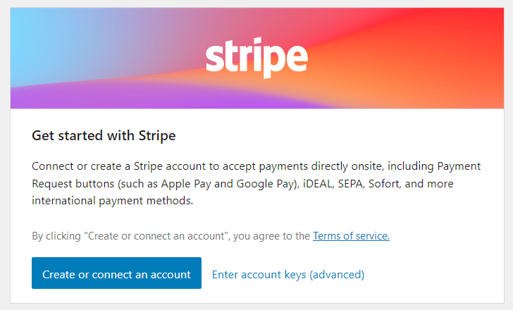 Stripe: Aktivierungsbildschirm im WordPress-Backend