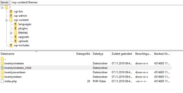 Ordner für WordPress-Child-Theme anlegen