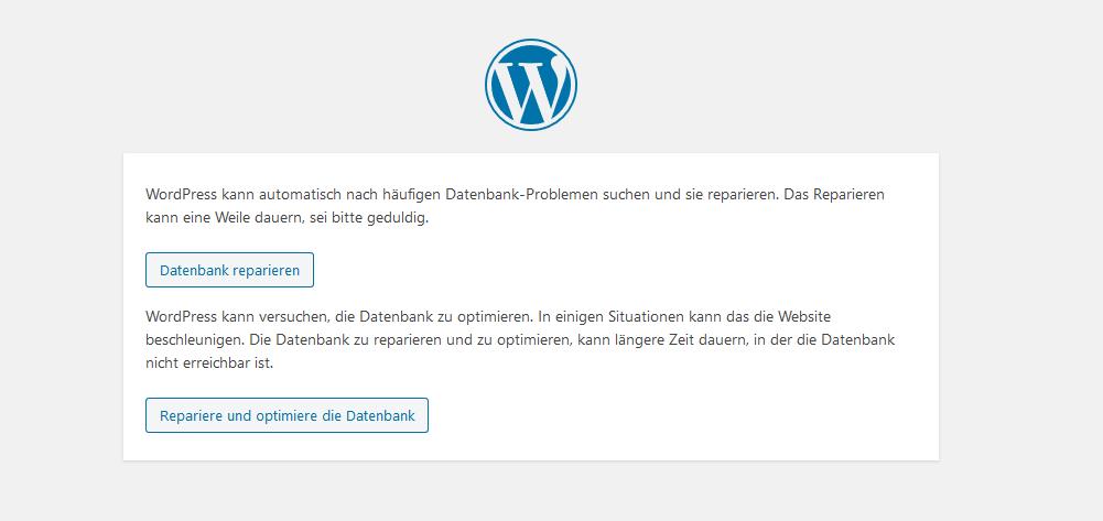 Screenshot: Oberfläche des Tools zum WordPress Datenbank reparieren