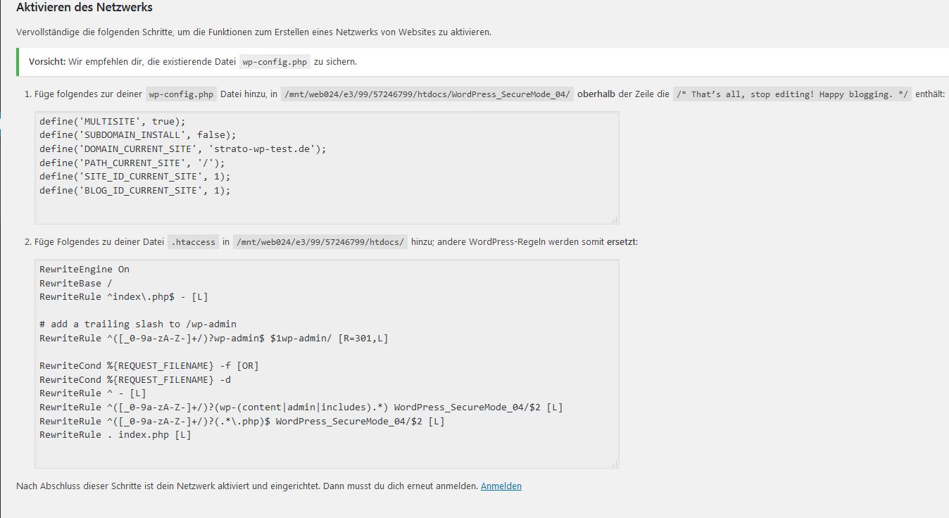 WordPress Multisite: Code für wp.config.php und .htaccess