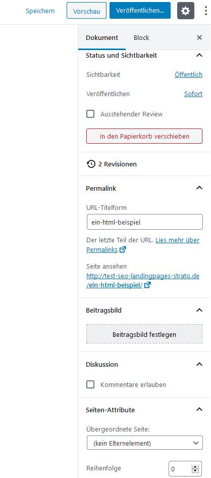 WordPress-Seiten bearbeiten: Einstellungen beim Erstellen einer Seite