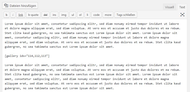Beispiel eines WordPress-Shortcodes im Classic Editor