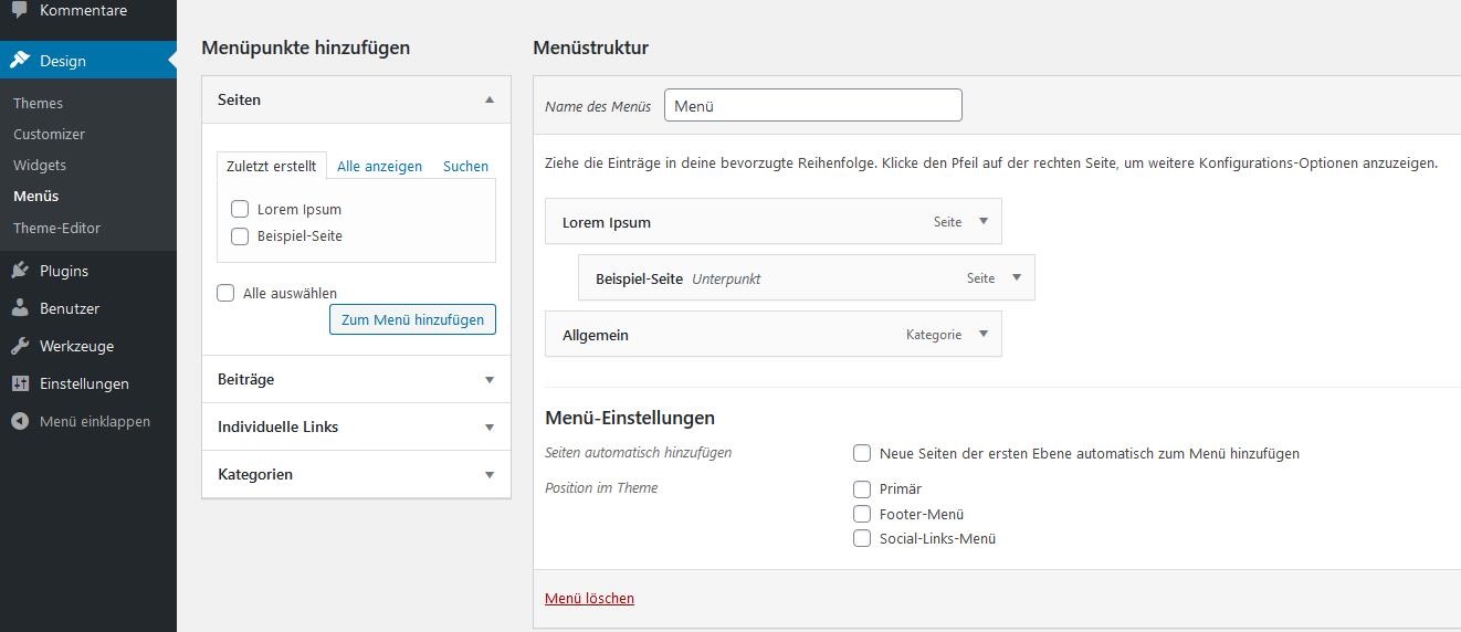 WordPress Menüstruktur