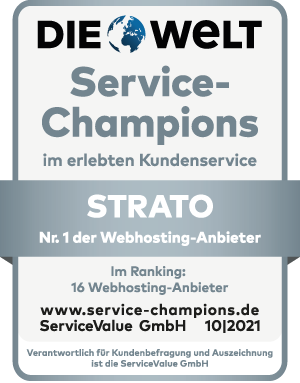STRATO ist 2021 zum 8. Mal der Service-Champion unter den Webhostern