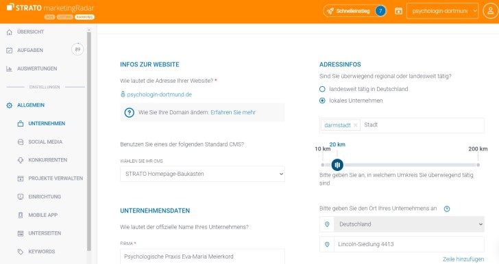 Screenshot: vervollständige die Infos zu Deinem Unternehmen