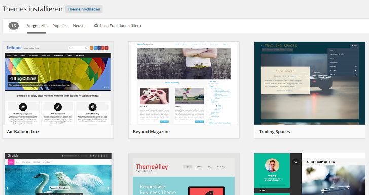 Wordpress Themes im Dashboard