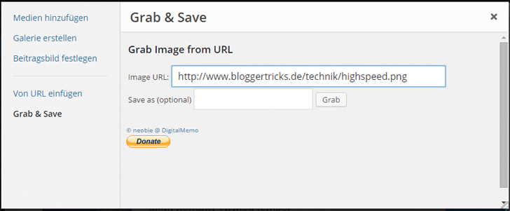 Bild-URL eingeben, den Rest erledigt das Plugin.
