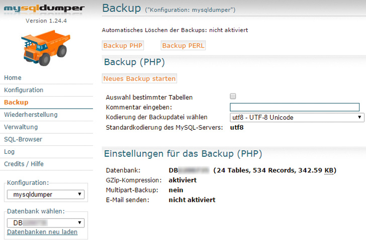 Datenbank-Backup und -Wiederherstellung per Mausklick mit MySQLDumper