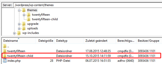 Der Child-Theme-Ordner liegt auf derselben Verzeichnis-Ebene wie das Eltern-Theme