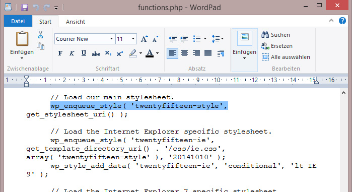 Mit der Suchfunktion des Text-Editors ist der richtige „handle“ schnell gefunden.