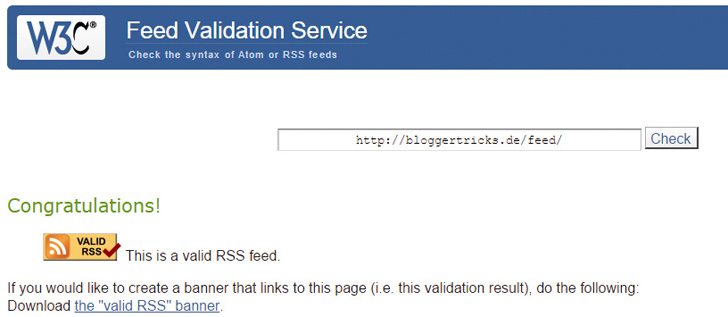 Wenn die RSS-Datei perfekt ist, gibt’s beim Feed-Tester des W3C grünes Licht.