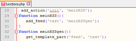 Drei Anweisungen in der functions.php des Themes genügen, um den neuen RSS-Feed zu integrieren.