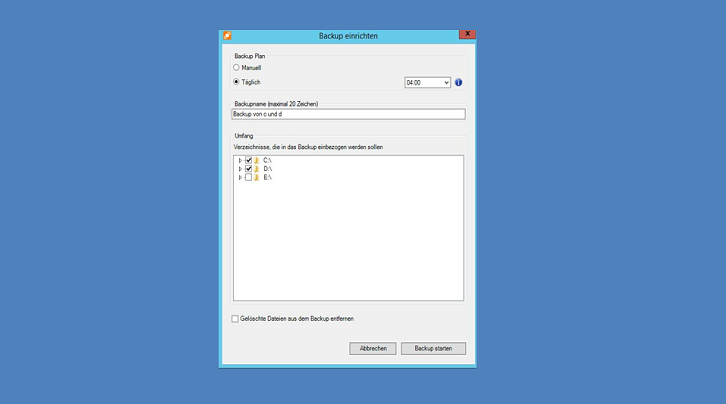Screenshot Geräte Backup Windows