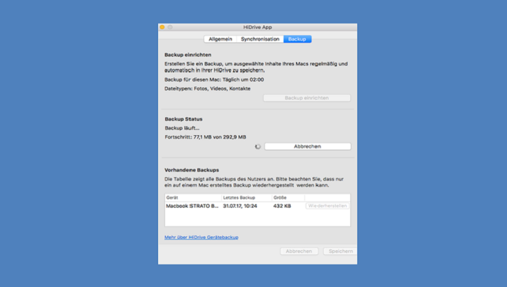 Screenshot Geräte Backup Mac