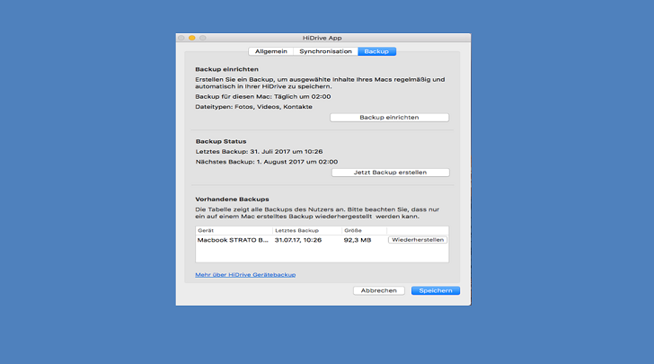 Screenshot Geräte Backup Mac
