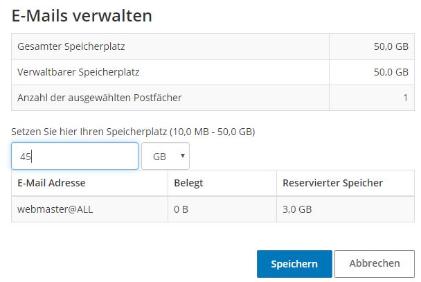 Screenshot Flexibler Mailspace STRATO