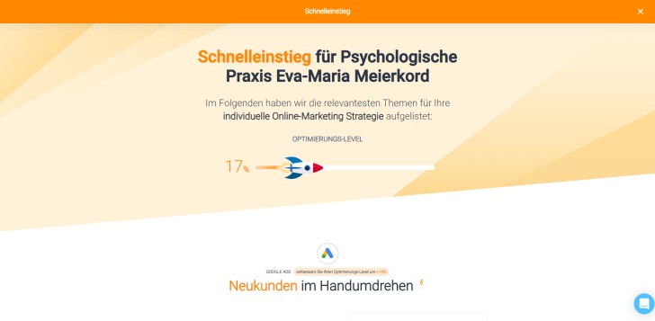 Screenshot marketingRadar: Schnelleinstieg für beispielhaftes Unternehmen: Psychologische Praxis Eva-Maria Meierkord