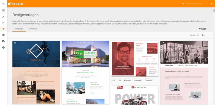 Screenshot: Designvorlagen vom Strato Homepage-Baukasten