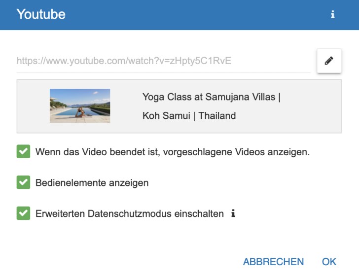 Screenshot: Integrieren von YouTube-Videos im Strato Homepage-Baukasten