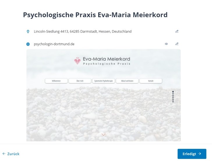 Screenshot der beispielhaften Website
