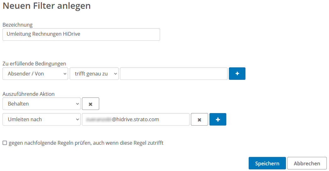 Screenshot zeigt den Mailfilter-Bereich im STRATO Kunden-Login