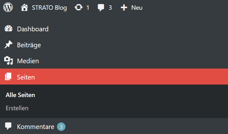 Seiten im Admin-Menü von WordPress