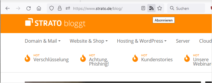 RSS-Icon in der Adressleiste des Browser