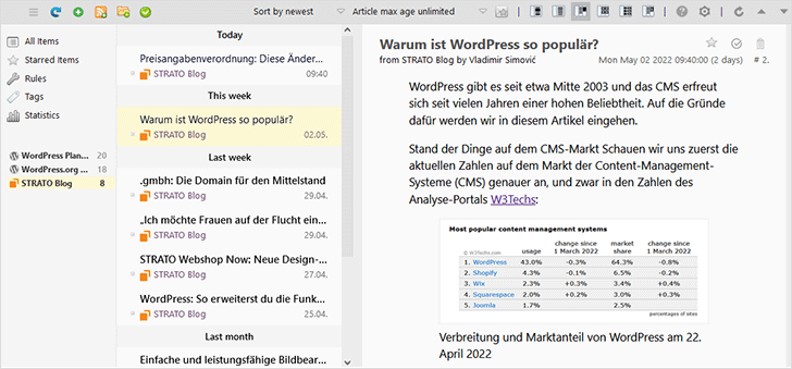 Screenshot: RSS-Reader Feedbro.