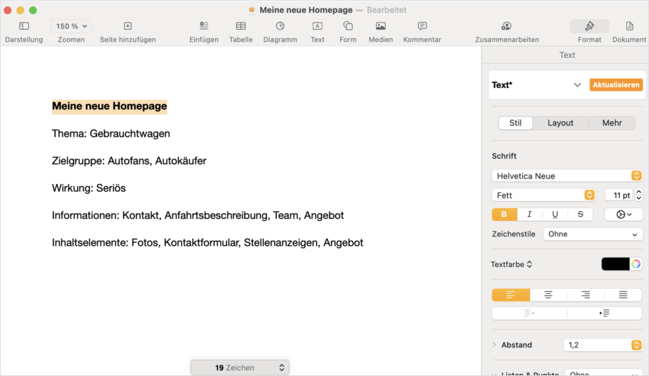 Screenshot: Textverarbeitung