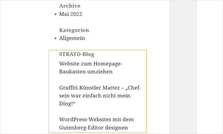 Ausgabe des RSS-Widgets im Frontend