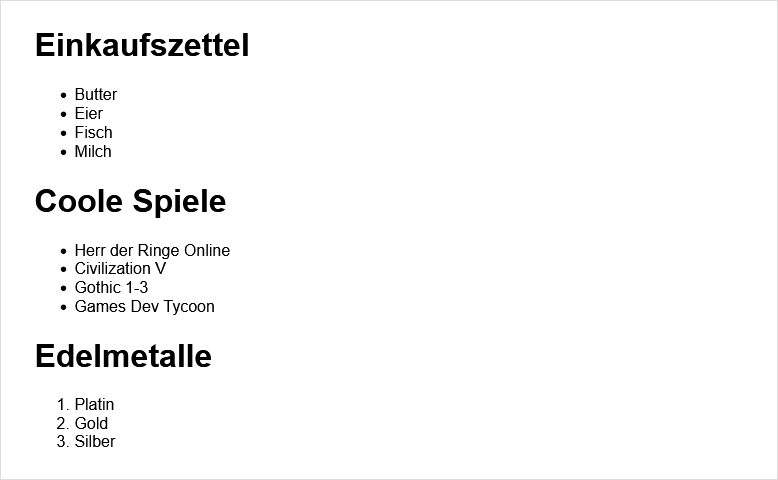 Ungestylte HTML-Liste