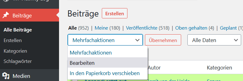 Massenbearbeitung in WordPress: Schritt 1
