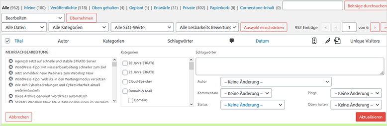 Massenbearbeitung in WordPress: Schritt 2