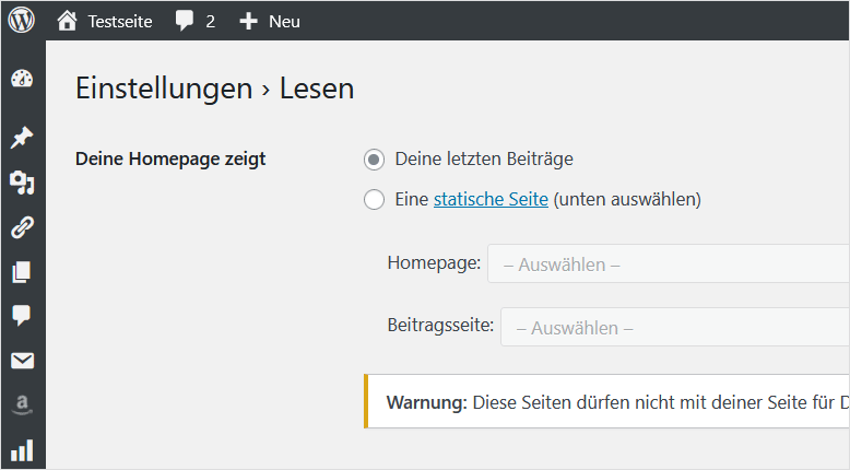 Startseite in WordPress festlegen