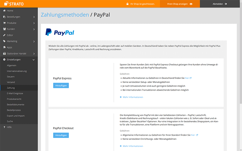 STRATO Webshop Now: PayPal Checkout einrichten