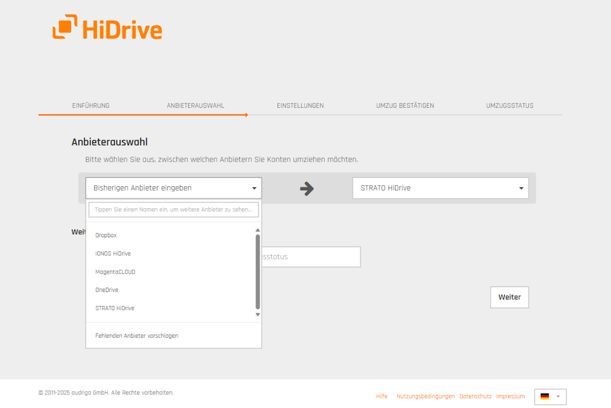 HiDrive Audriga Anbieterauswahl HiDrive Audriga Anbieterauswahl