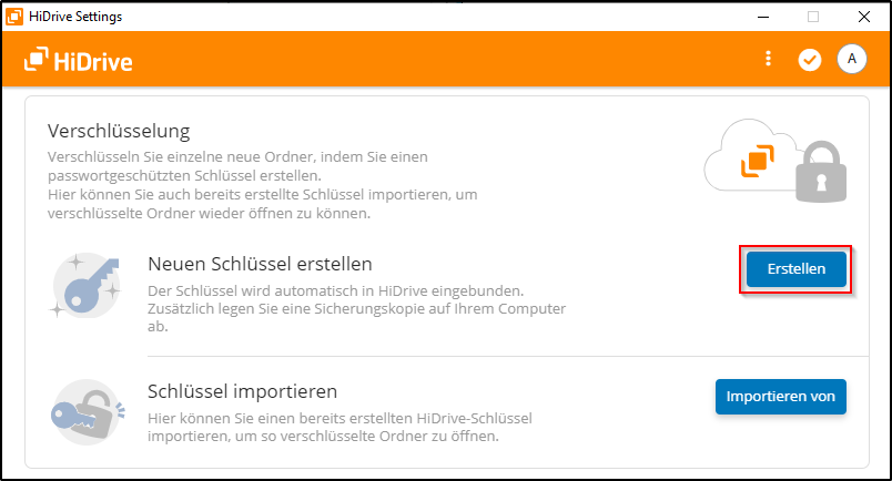HiDrive Schlüssel erstellen HiDrive Schlüssel erstellen