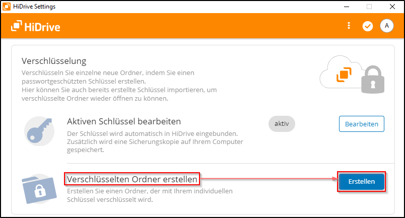 HiDrive Verschlüsselten Ordner erstellen HiDrive Verschlüsselten Ordner erstellen