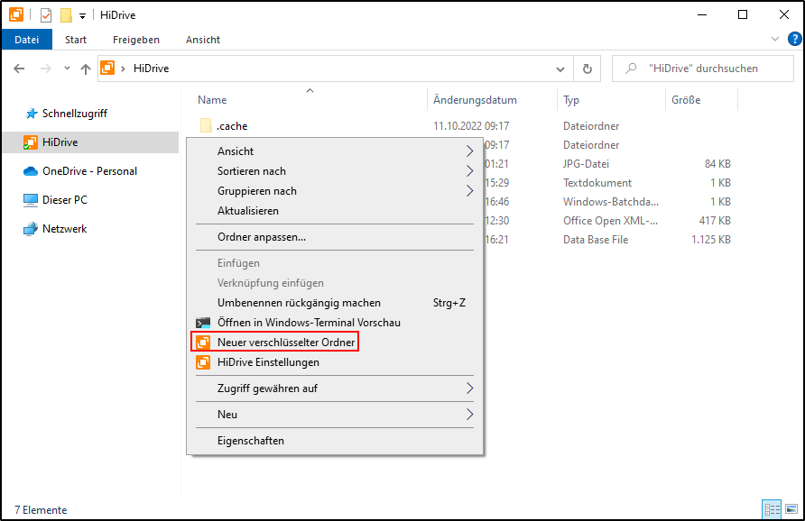 HiDrive Neuer verschlüsselter Ordner HiDrive Neuer verschlüsselter Ordner