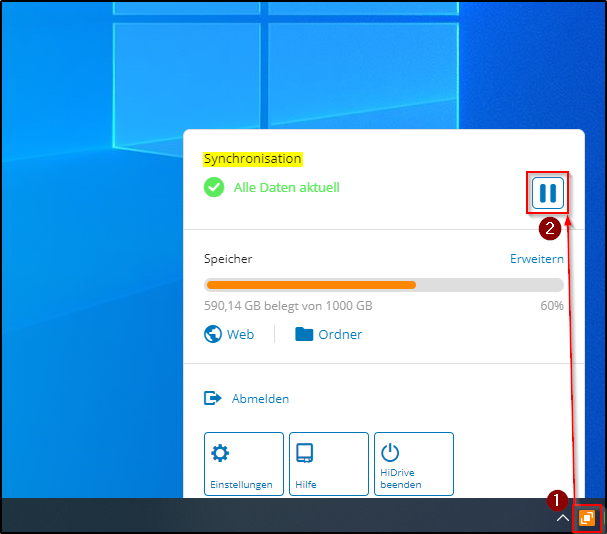 HiDrive Synchronisation pausieren HiDrive Synchronisation pausieren