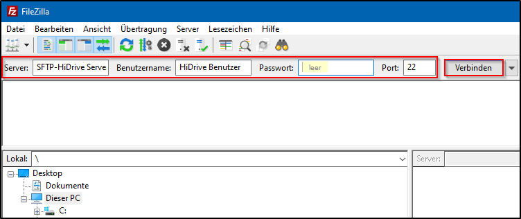 Filezilla Server verbinden Filezilla Server verbinden