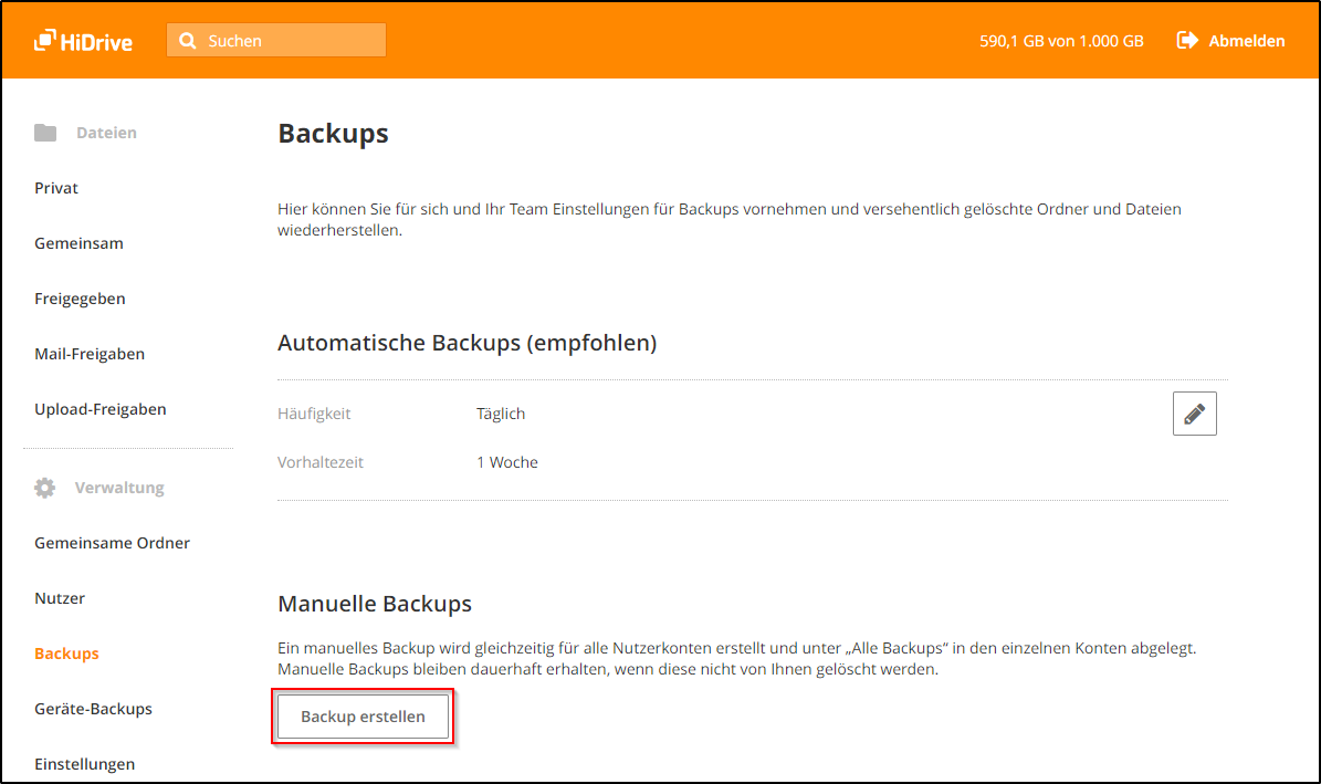 HiDrive Manuelles-Backup